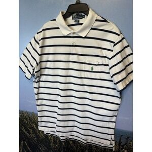 POLO RALPH LAUREN Men XL Classic Fit MESH POCKET SHIRT White‎ Navy Stripped